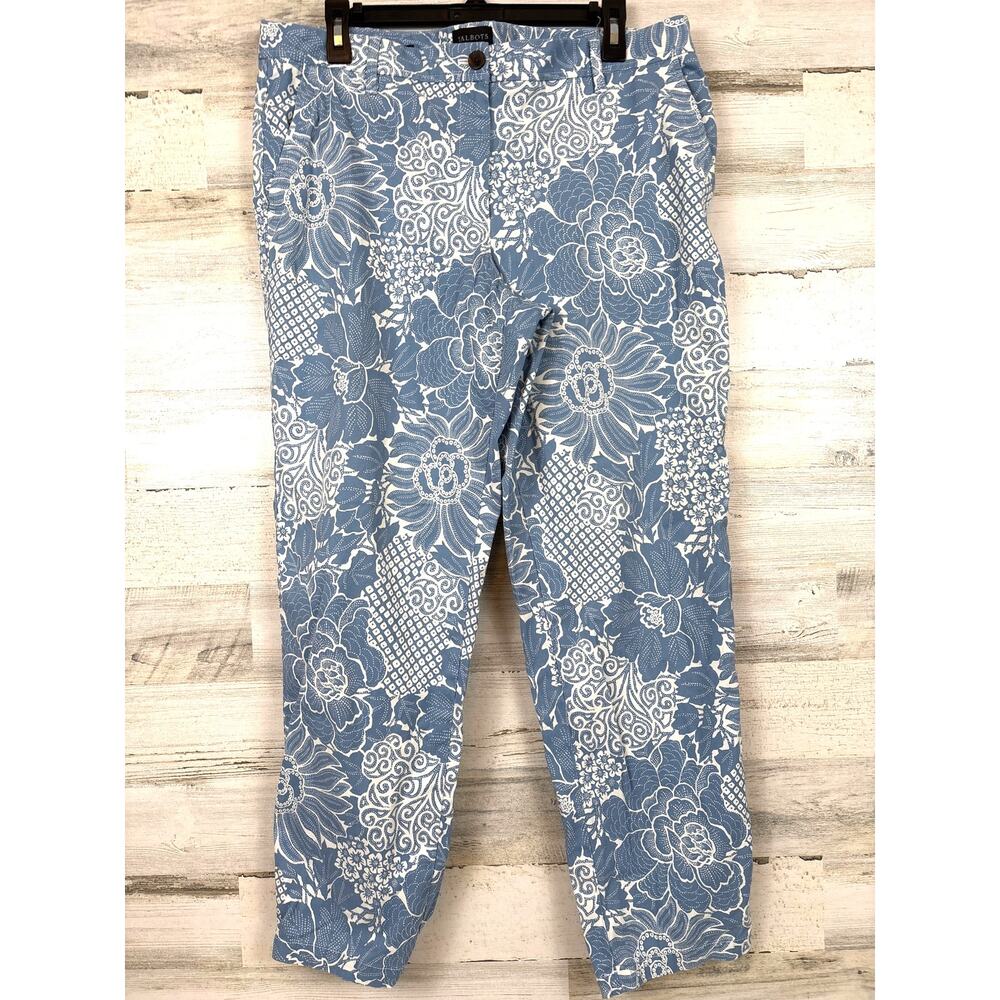 Talbots Womens 12 Blue White Floral Relaxed Cotton Casual Chino Ankle Pants